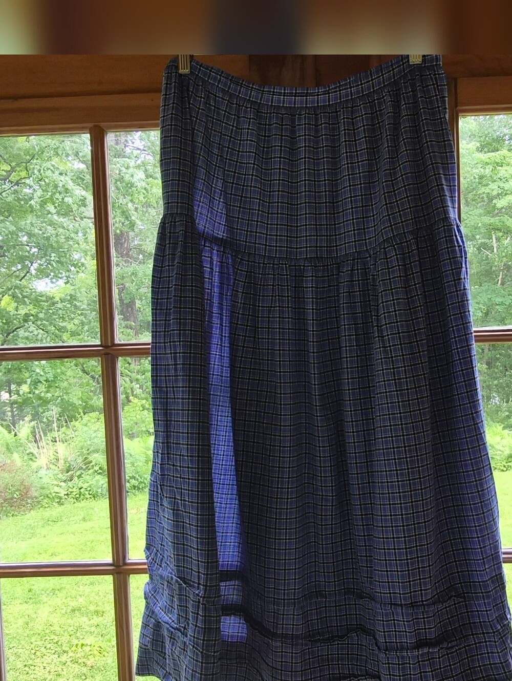 DÔEN Sebastian Skirt Blue Plaid Cotton Midi Prairie Skirt XXL